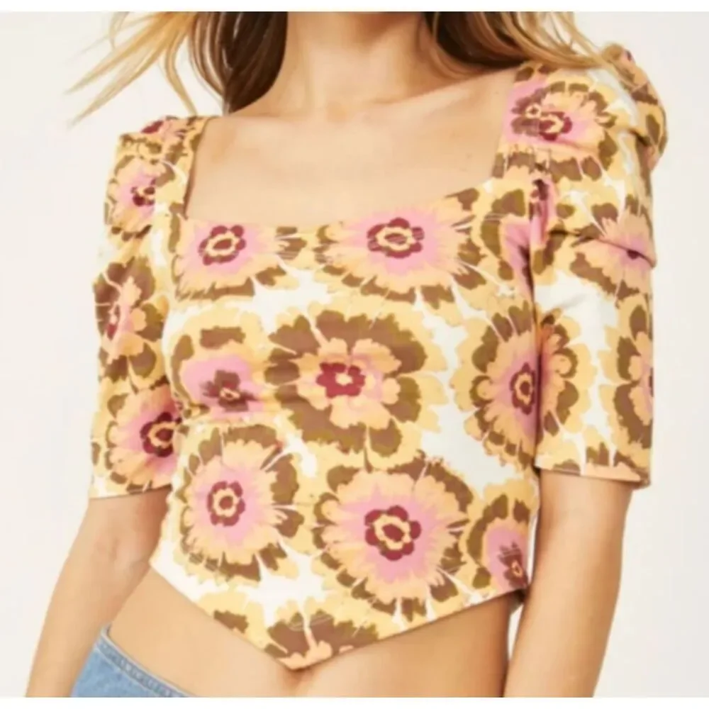 Free People Floral Crossback Top Size Large